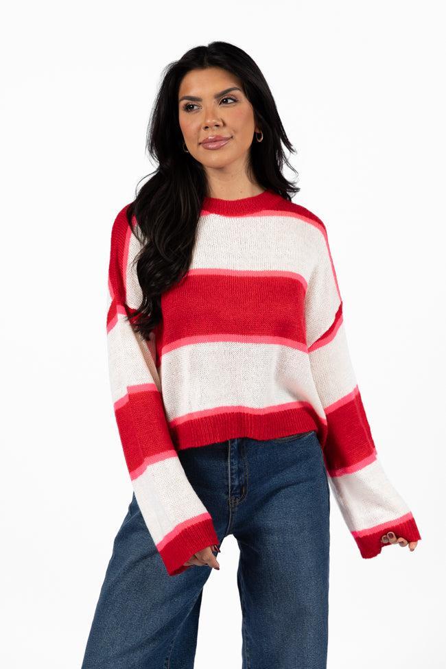 Don't Prove I'm Right Red And Pink Striped Sweater Product Image