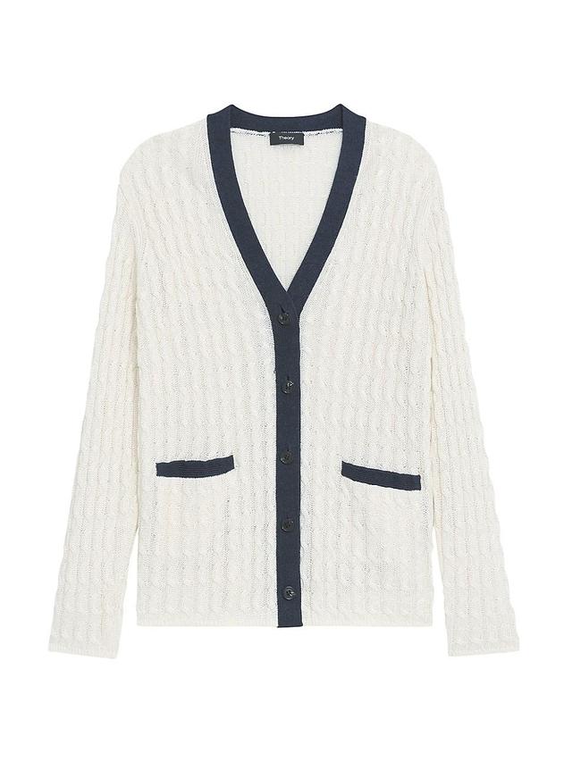 Womens Linen-Blend Cable-Knit Cardigan Product Image