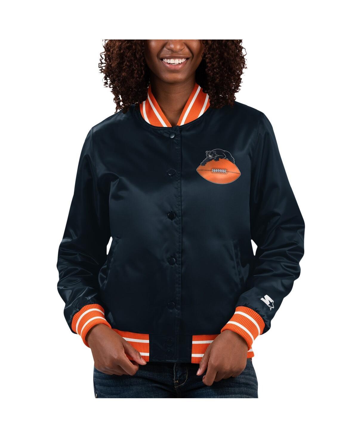 Womens Starter /Orange Chicago Bears Full Count Satin Full-Snap Varsity Jacket Blue Product Image