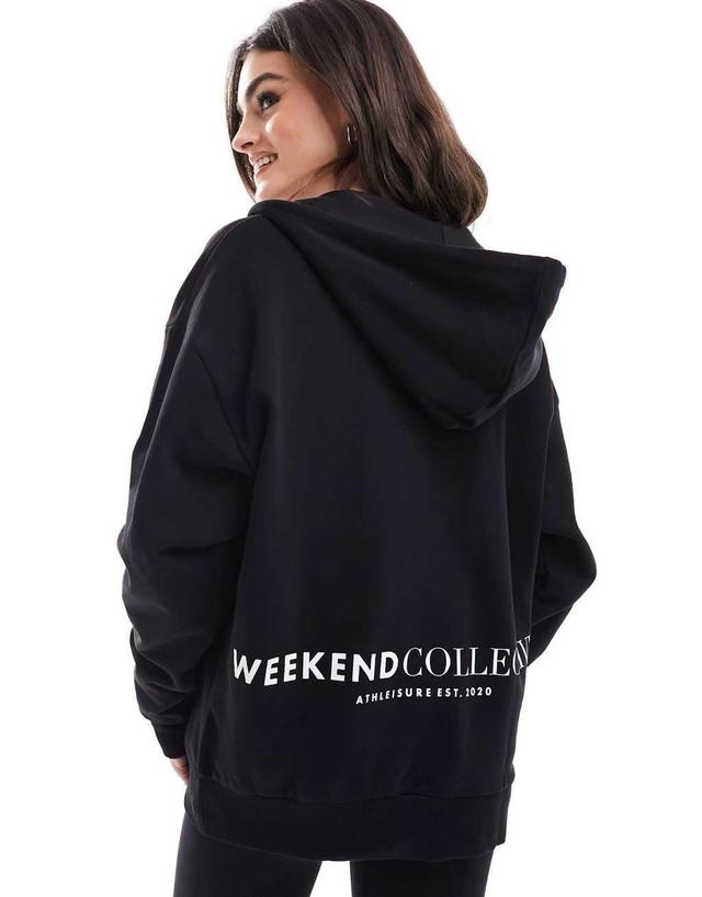 Weekend Collective oversized zip up hoodie with logo in black - part of a set Product Image