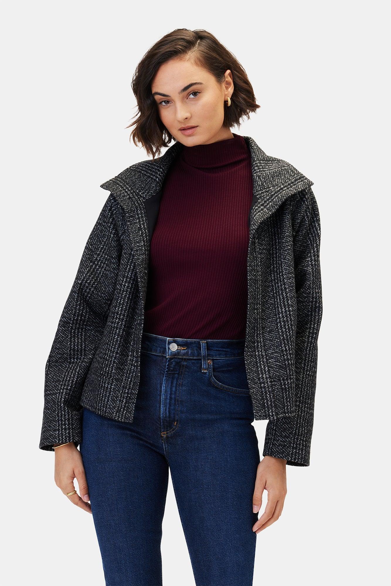 Joelle Wool Twill Jacket - Black Grey Plaid - ReAmour Product Image