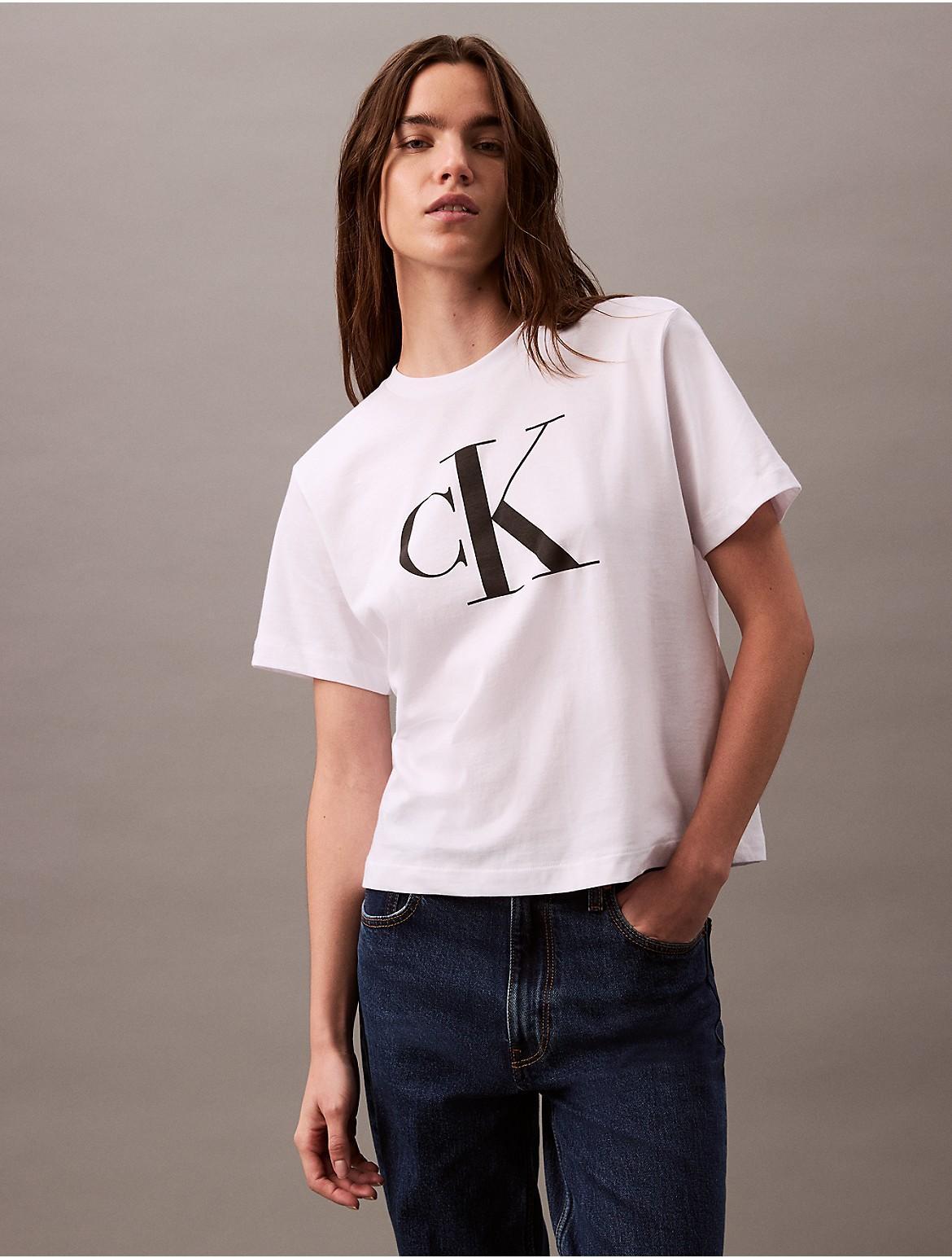 Calvin Klein Womens Monogram Logo Boxy T-Shirt - Blue - XS Product Image