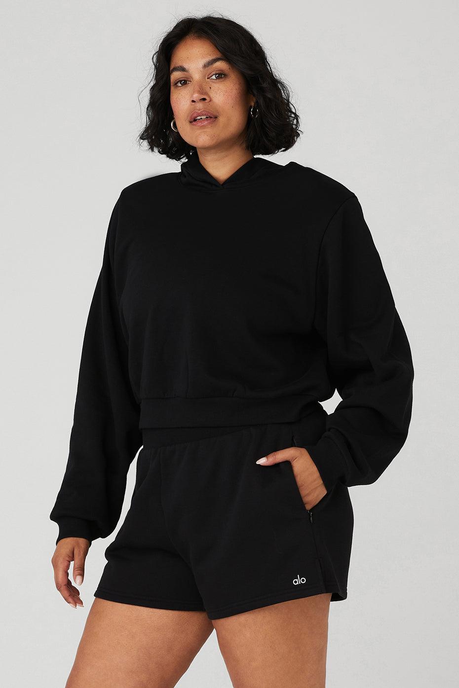 Cropped Headliner Shoulder Pad Hoodie - Black Female Product Image