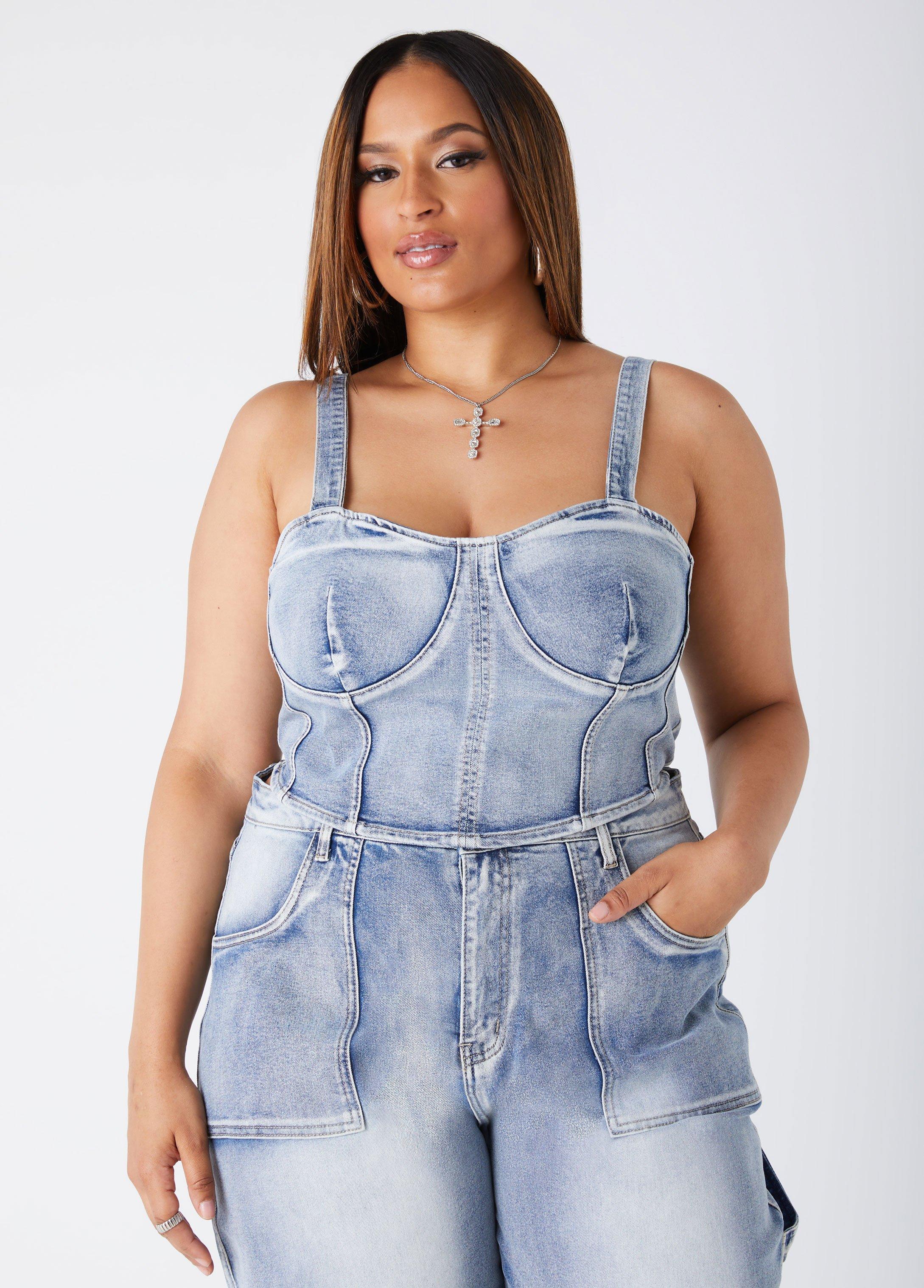 Plus Size Denim Bustier Ashley Stewart Product Image