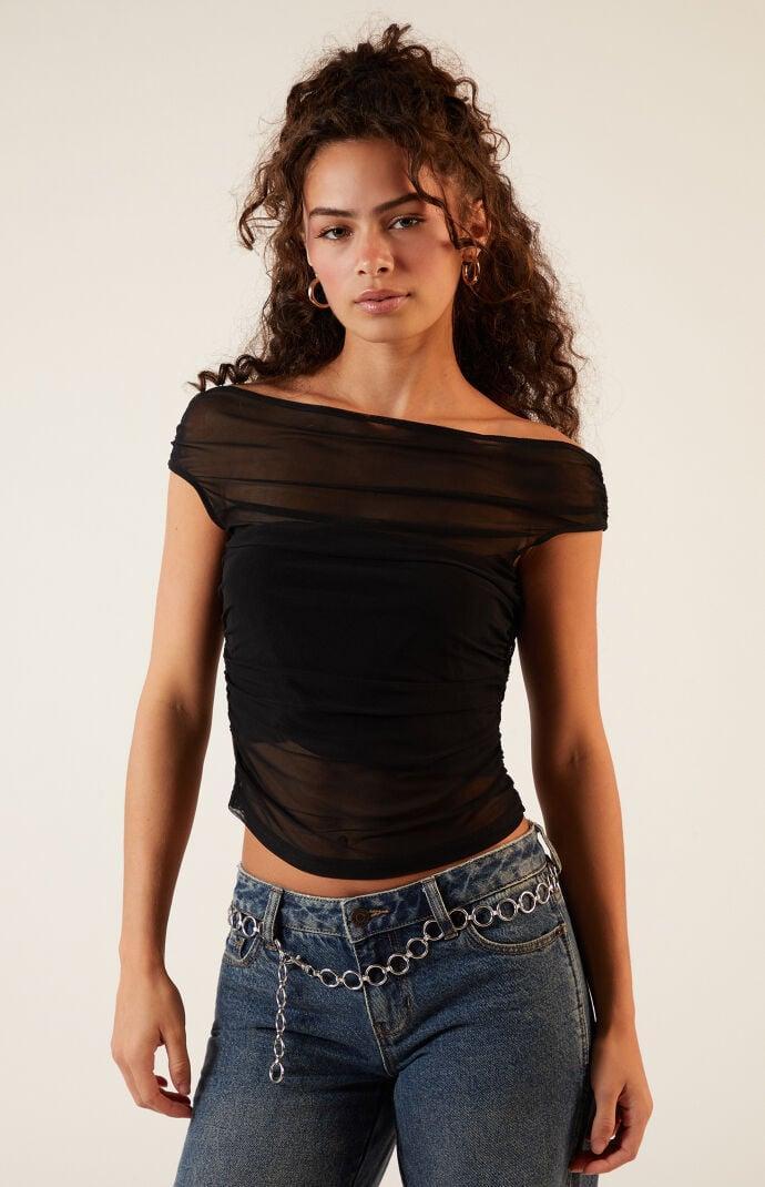 Womens Mesh Off-The-Shoulder Top Product Image