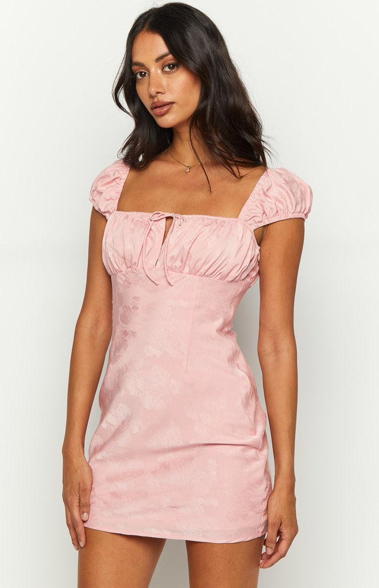 Rosie Blush Pink Satin Mini Dress Product Image