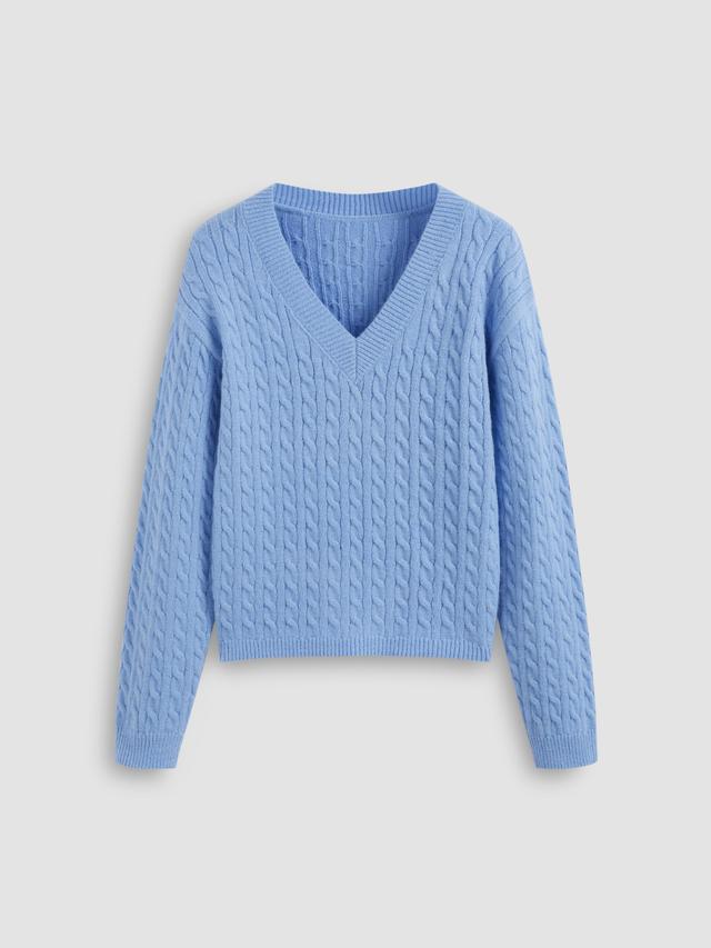 Cable Knit V-neck Solid Sweater Product Image