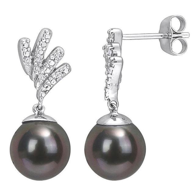 Stella Grace 10k White Gold Tahitian Cultured Pearl & Diamond Accent Drop Earrings, Womens, 10k Gold Product Image