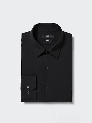 Mens Easy Care Stretch Slim-Fit Shirt with Shape-Retaining Black Medium UNIQLO US Product Image