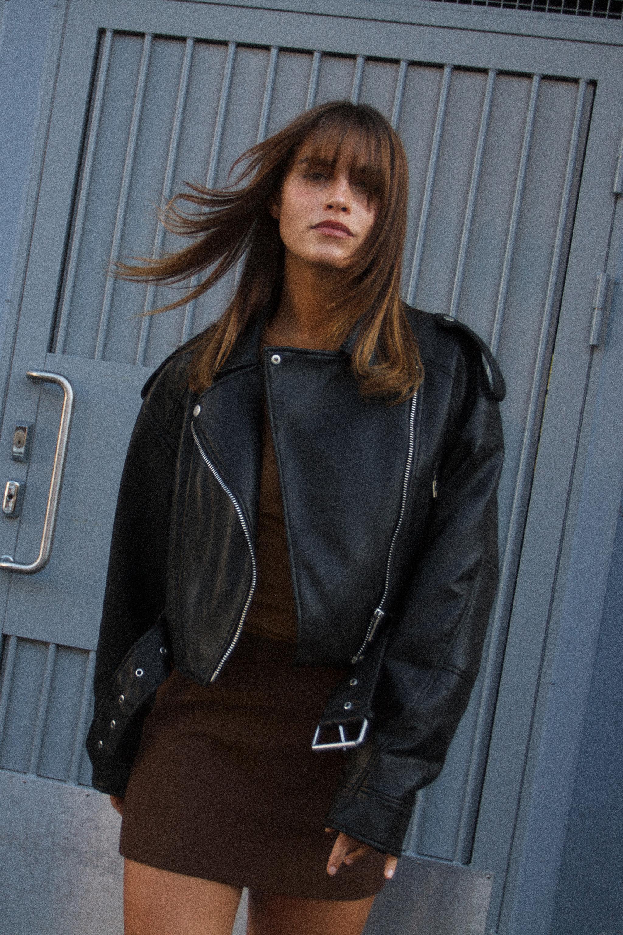 FAUX LEATHER CROP BIKER JACKET Product Image