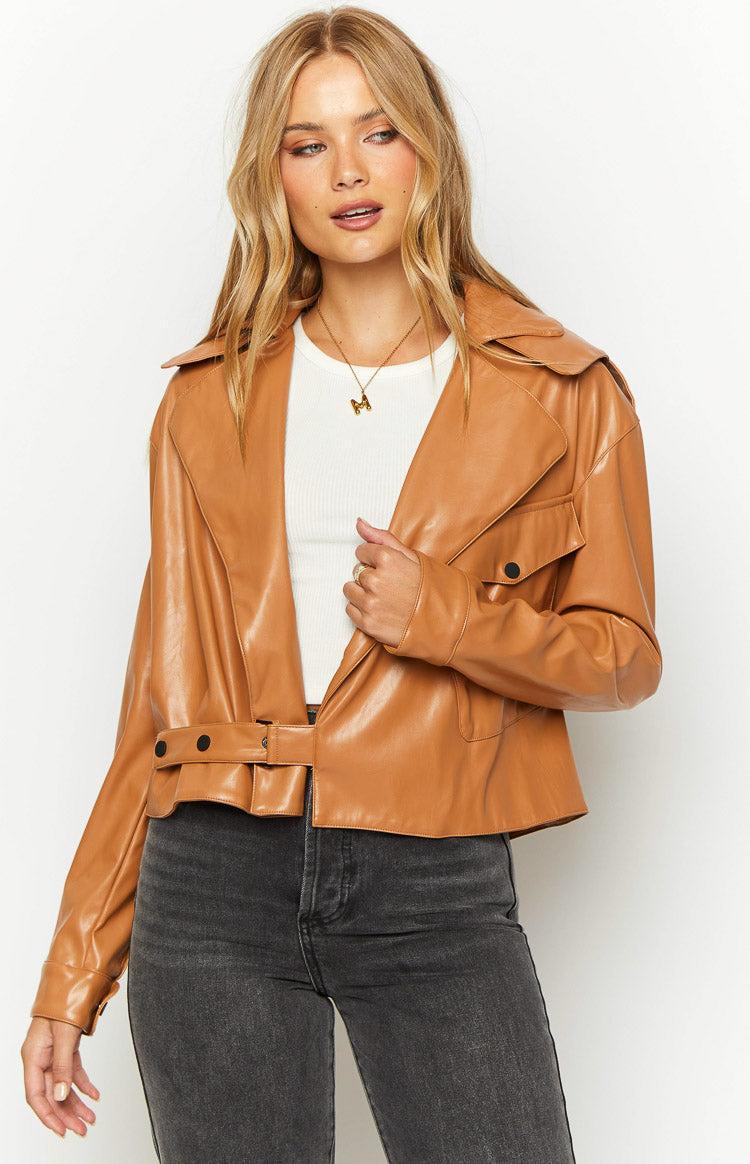 Blaze Bolt Tan PU Leather Jacket Product Image