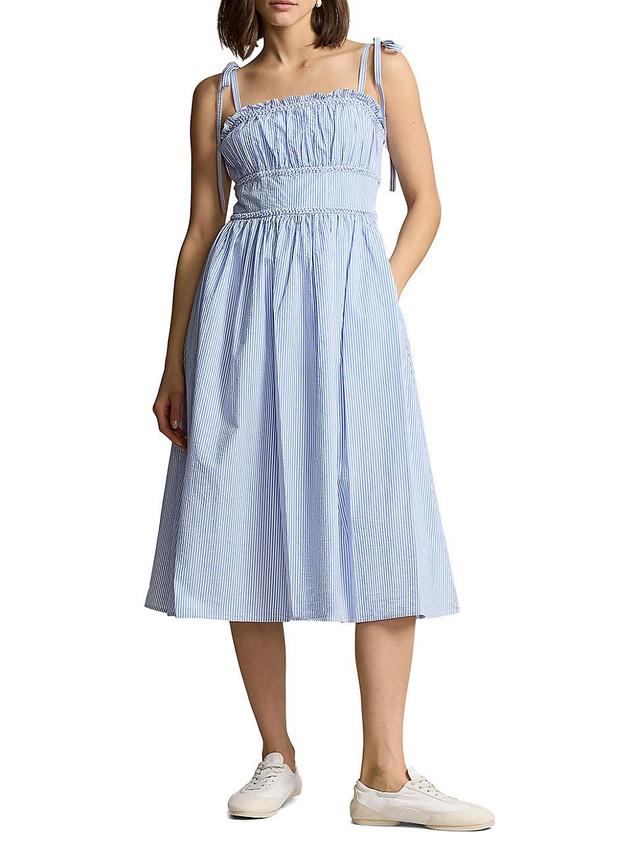 Womens Cotton Seersucker Fit-And-Flare Dress Product Image