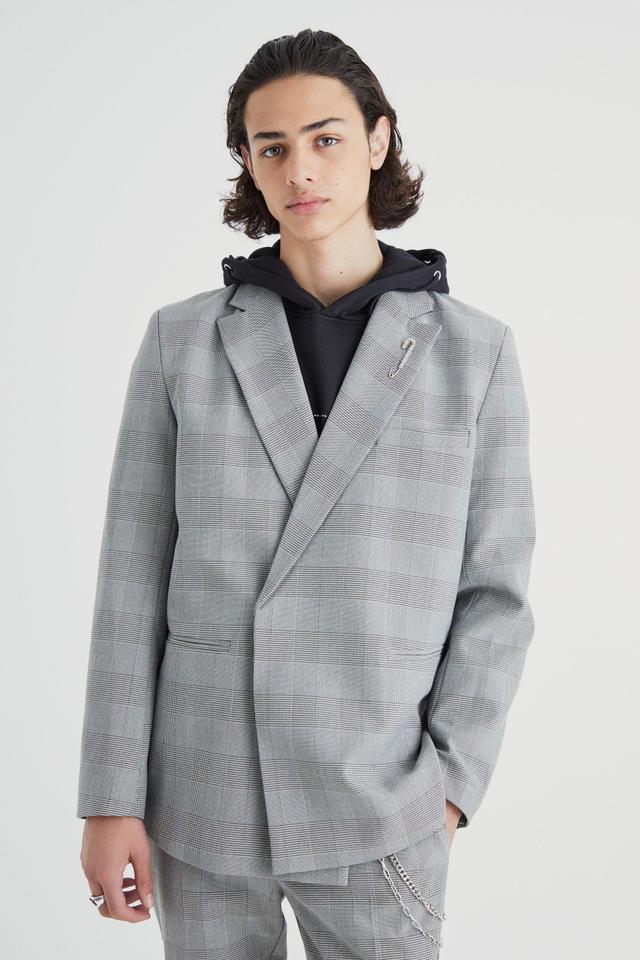 Relaxed Fit Wrap Front Pow Check Blazer | boohooMAN USA Product Image