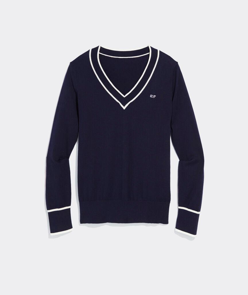 Cotton Cashmere Heritage Tipped V-Neck Product Image