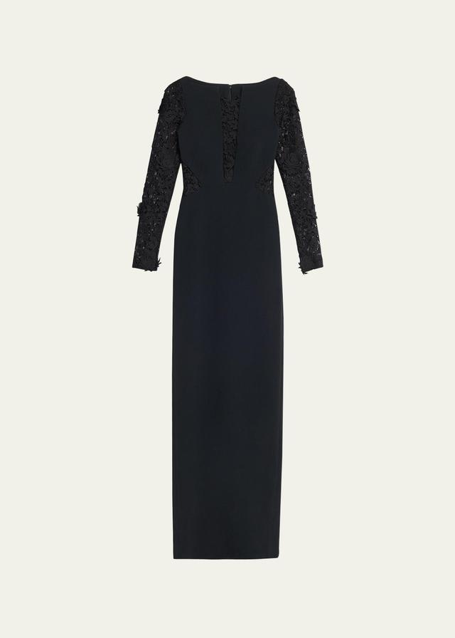 Womens Lace-Paneled Long-Sleeve Gown Product Image