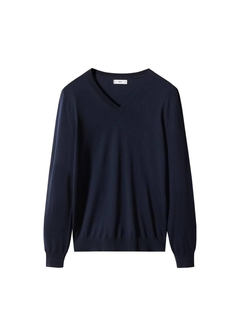 MANGO MAN - 100% merino wool V-neck sweater navy - S - Men Product Image