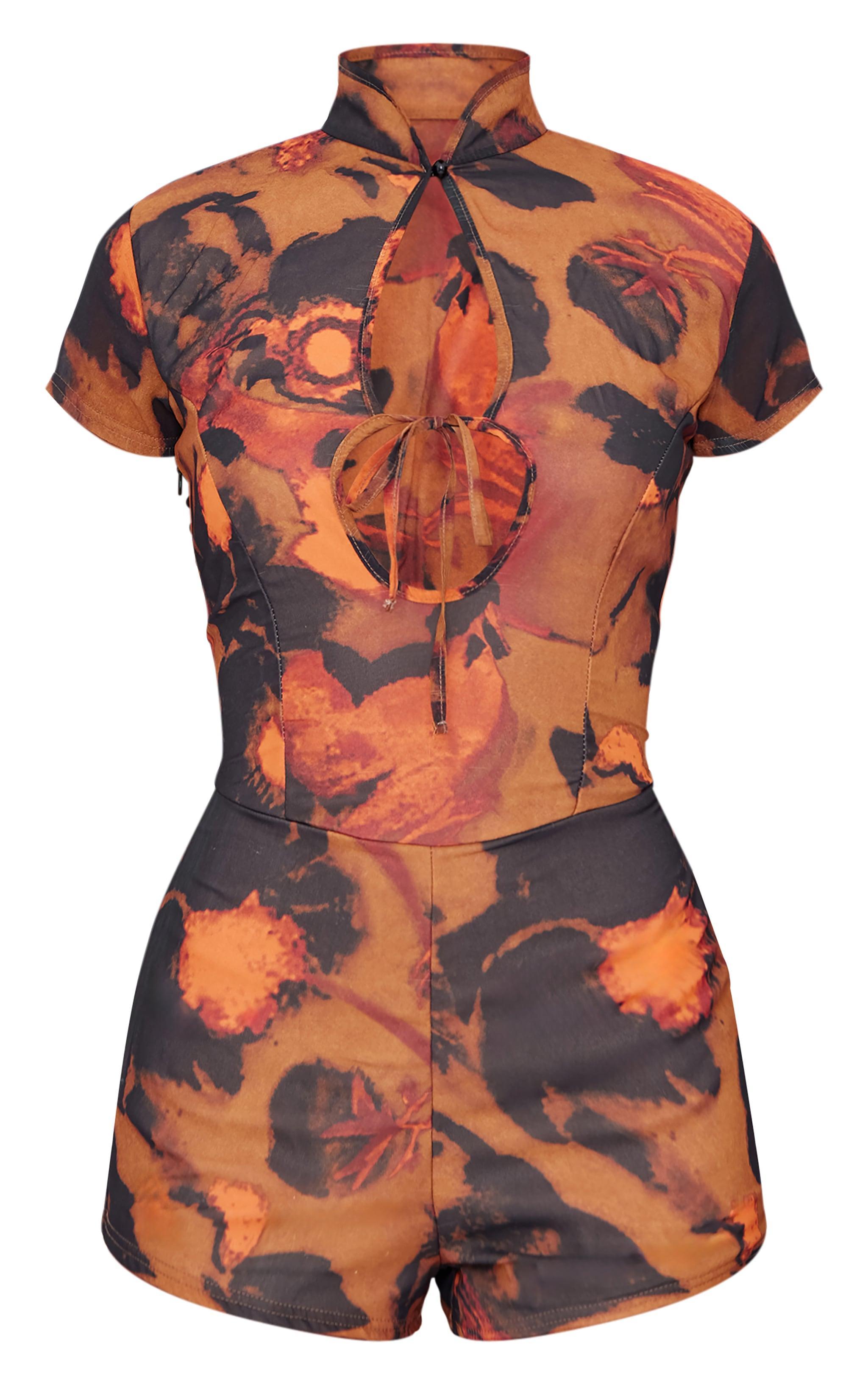 Multi Print Keyhole Cut Out Tie Romper Product Image