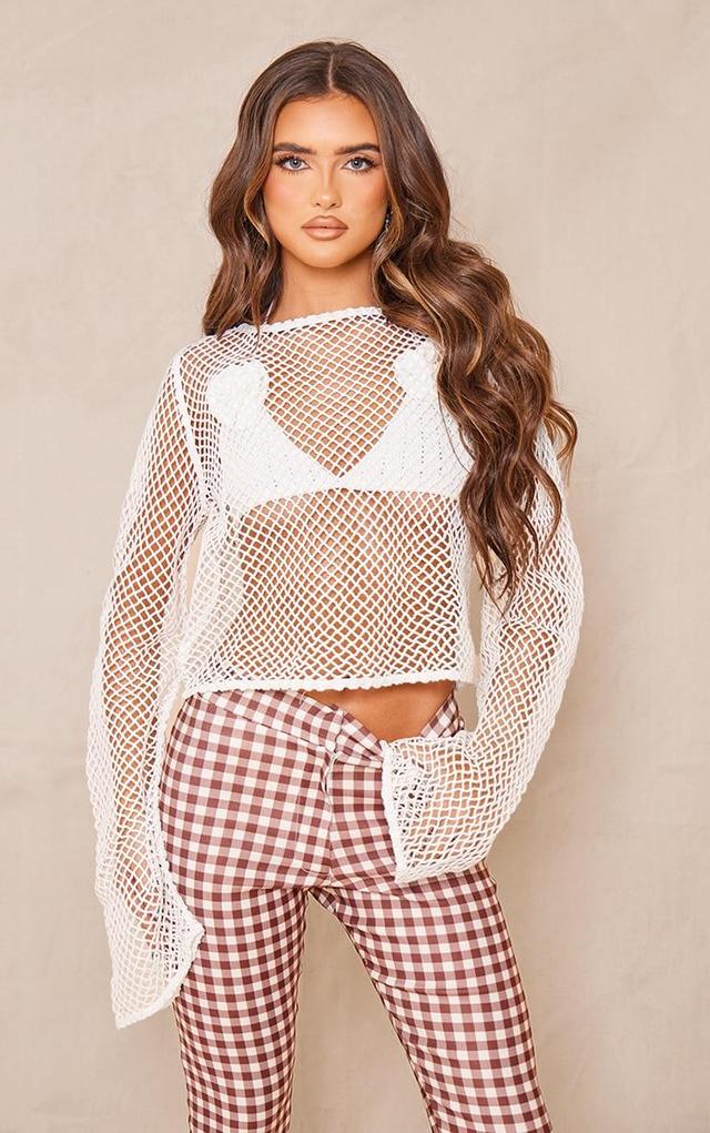 White Wide Fishnet Long Sleeve Long Top Product Image