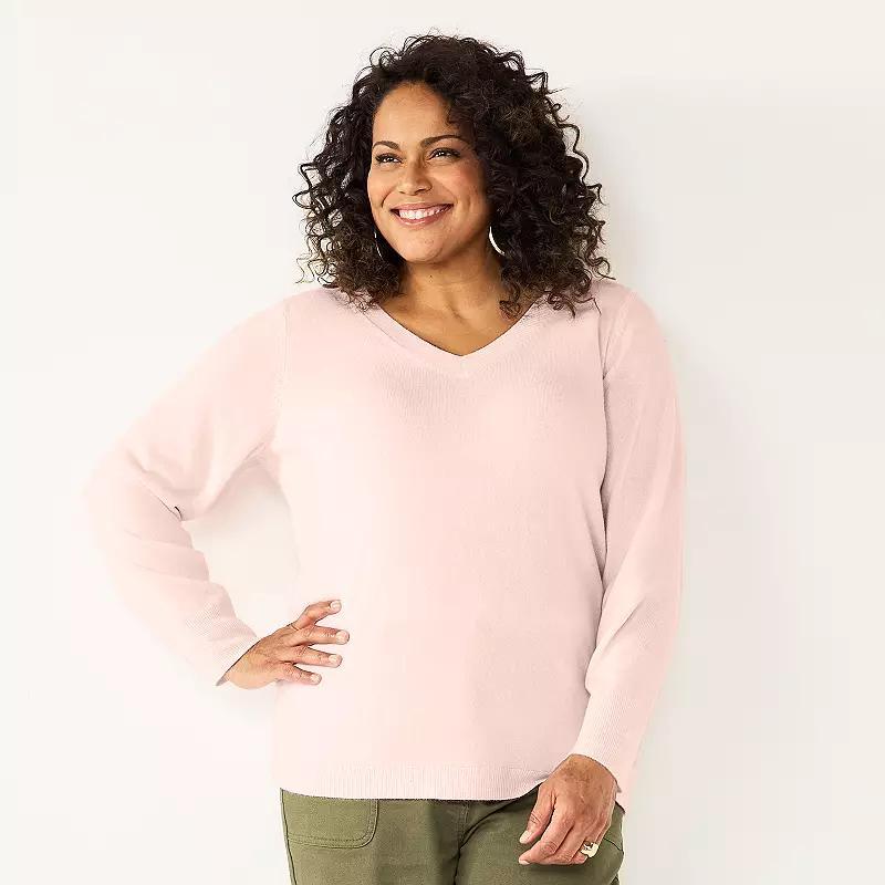 Plus Size Croft & Barrow Extra Soft V-Neck Sweater, Womens Product Image