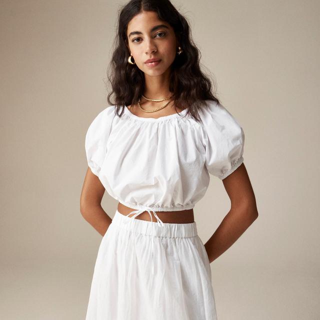 Cinched-waist cropped top in cotton poplin Product Image