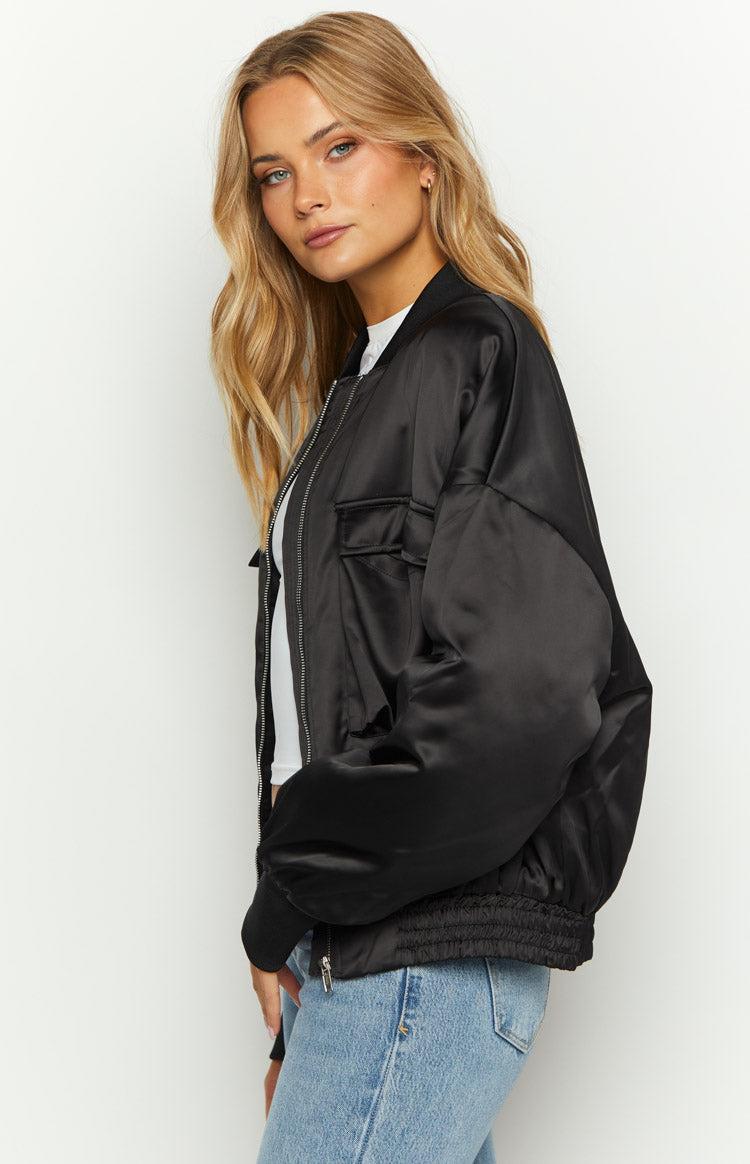 Keziah Black Satin Bomber Jacket Product Image