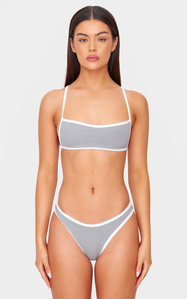 Grey Micro Bandeau Contrast Bikini Top Product Image