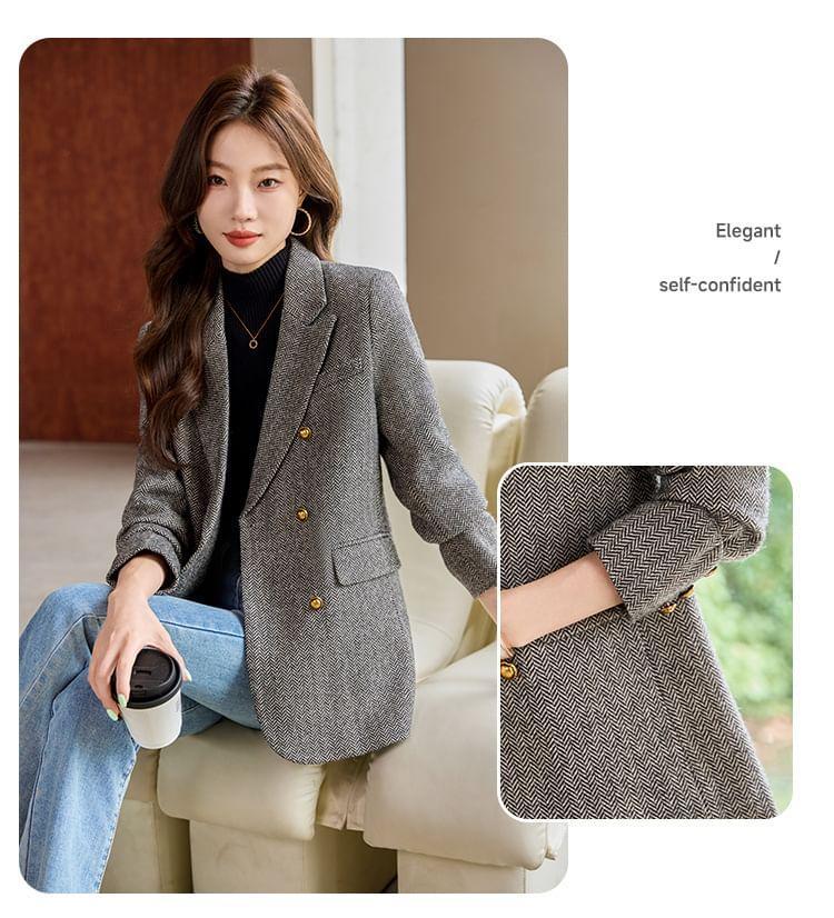 Lapel Collar Patterned Double Breasted Blazer Product Image