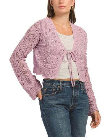 Juniors Long Sleeve Pointelle Cardigan for Women Product Image