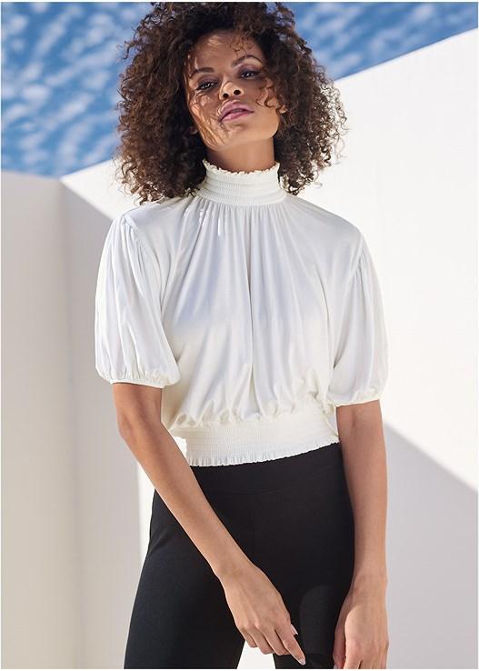 Smocked Mock-Neck Crop Top Product Image