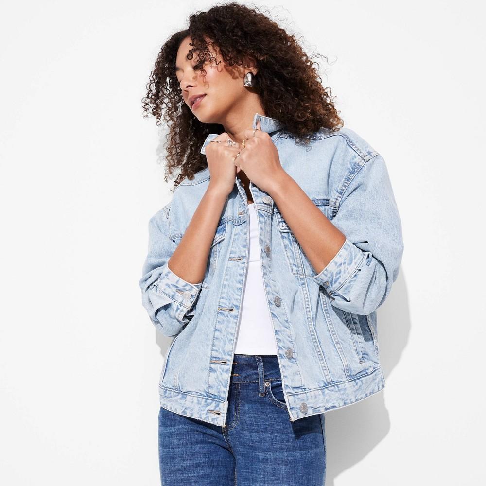 Womens Foundational Oversized Trucker Jacket - Wild Fable Light Wash M Product Image