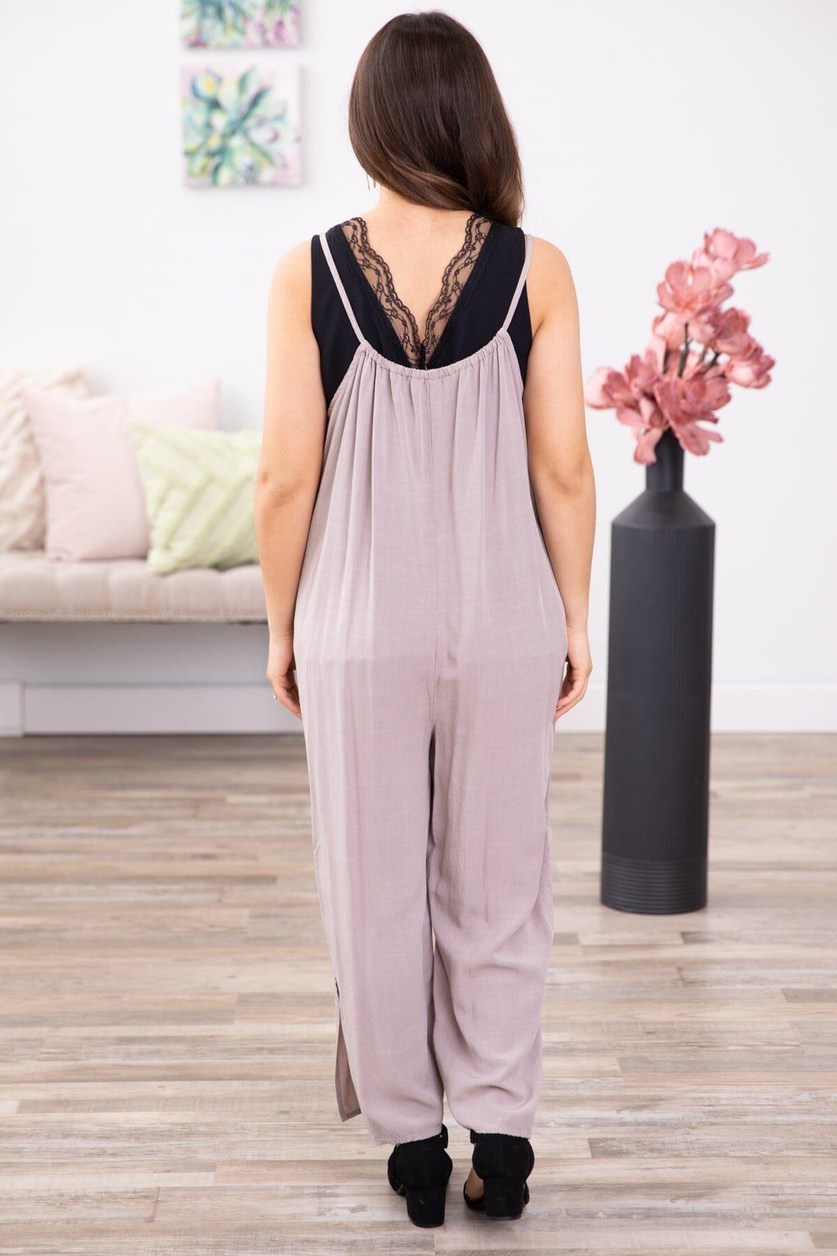 Dark Beige Wide Leg Jumpsuit With Pockets Product Image