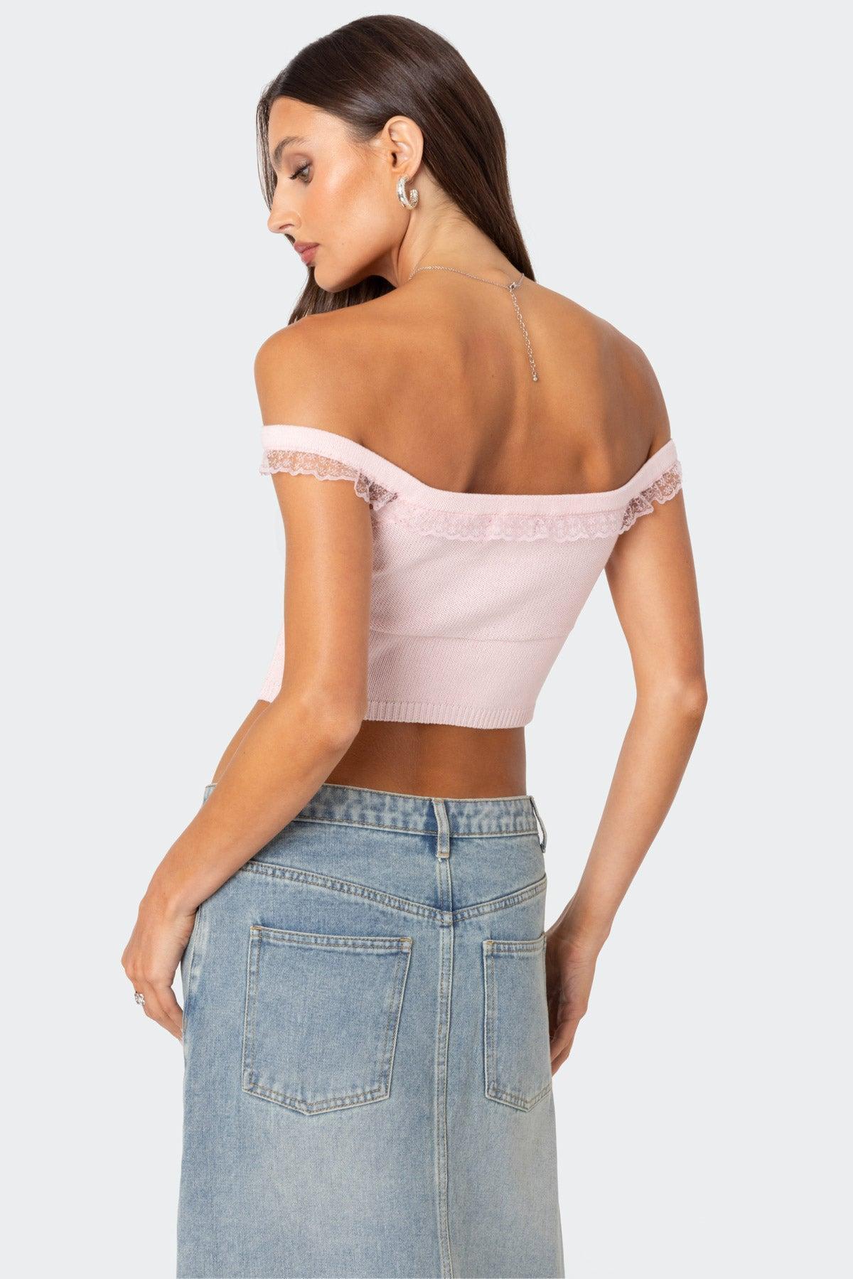 Off Shoulder Trimmed Knit Top Product Image