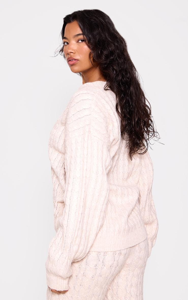 Oatmeal Soft Cable Knit Button Up Oversized Cardigan Product Image