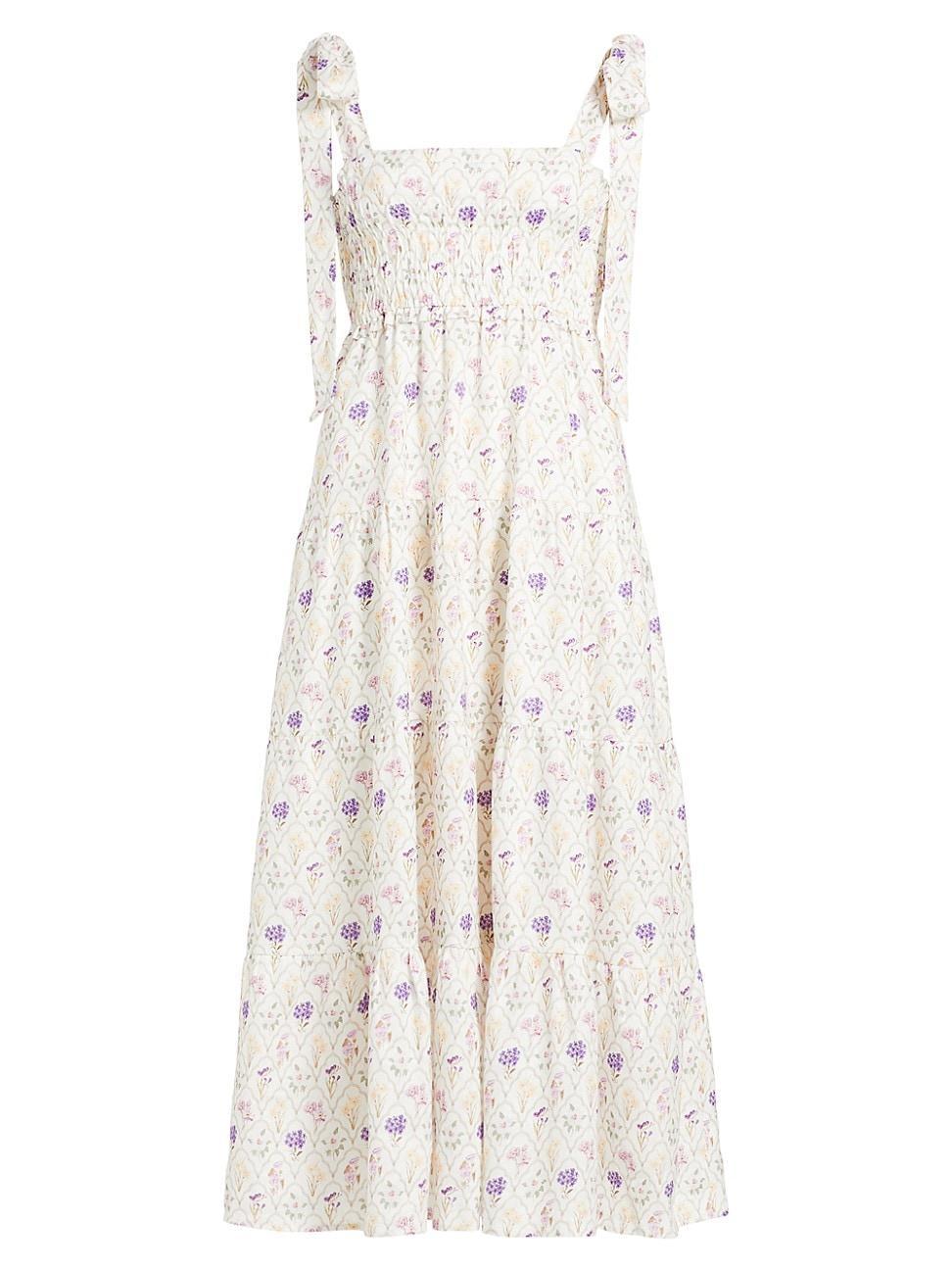 Womens Fler Smocked Linen-Cotton Midi-Dress Product Image