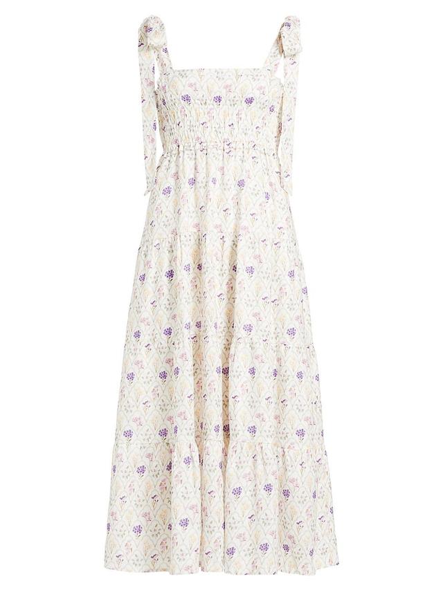 Womens Fleur Smocked Linen-Cotton Midi-Dress Product Image