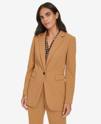 Petite Single-Button Padded-Shoulder Blazer Product Image