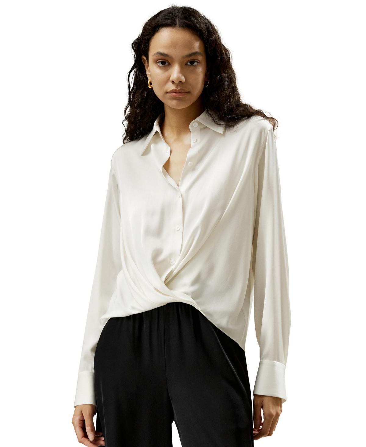 Hem Pleated Silk Blouse for Women Product Image