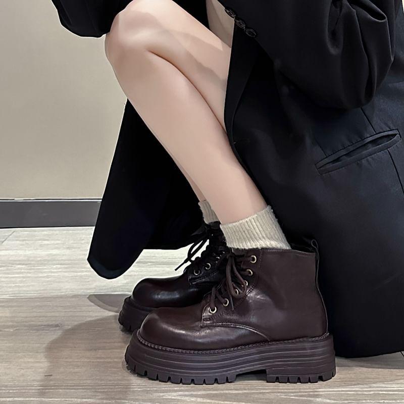 Faux Leather Platform Short Boots Product Image