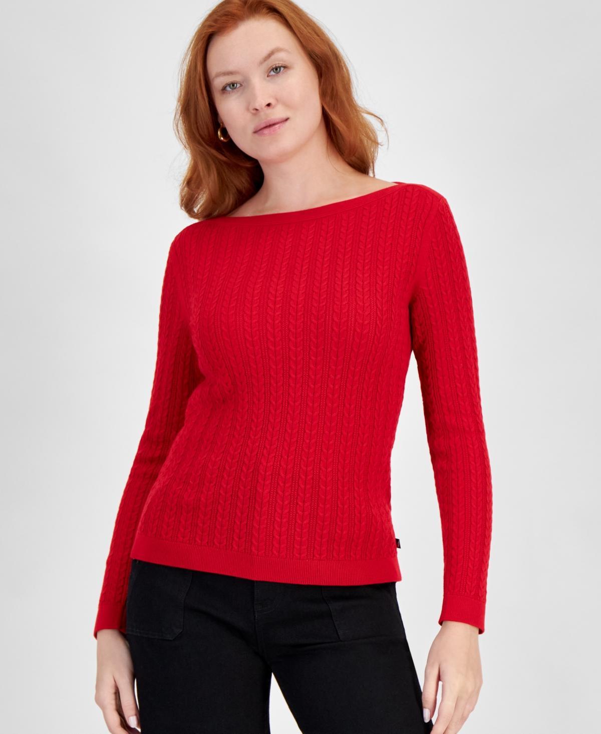 Nautica Jeans Womens Cable Knit Cotton Boat Neck Sweater Product Image