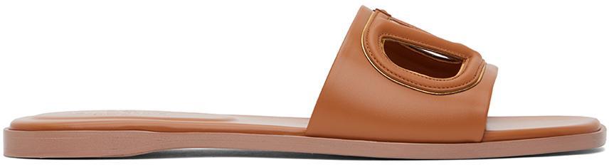 Tan Vlogo Cutout Calfskin Slide Sandals In Yh7 Almond Beige/ Product Image