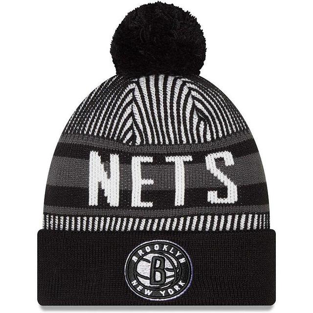 Mens New Era Brooklyn Nets Striped Cuffed Pom Knit Hat Product Image