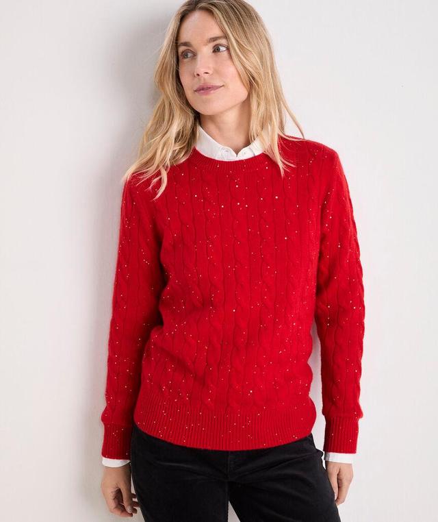 Sequin Cashmere Cable Crewneck Sweater Product Image