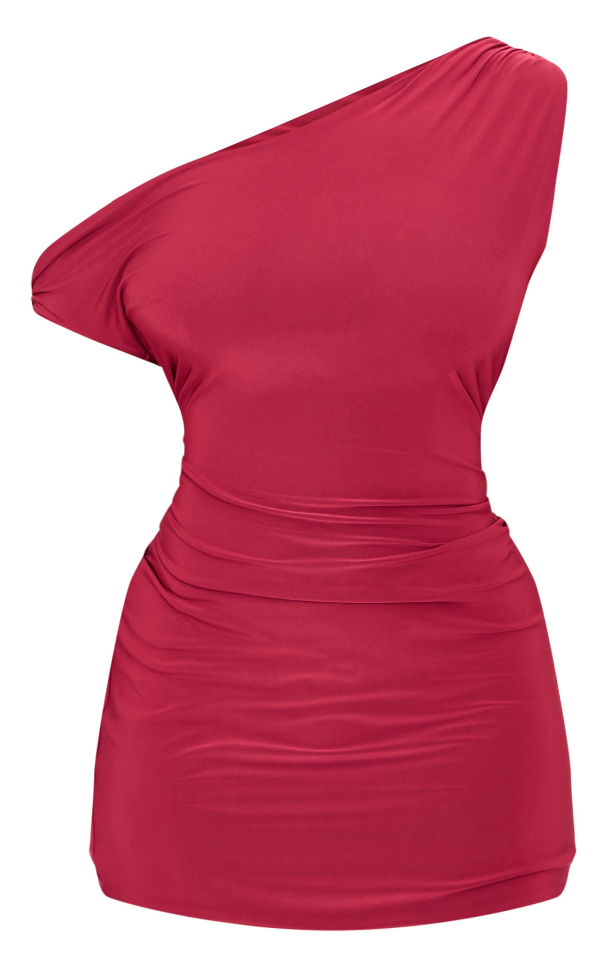 Plus Burgundy Double Layer Slinky Twist Bodycon Dress Product Image