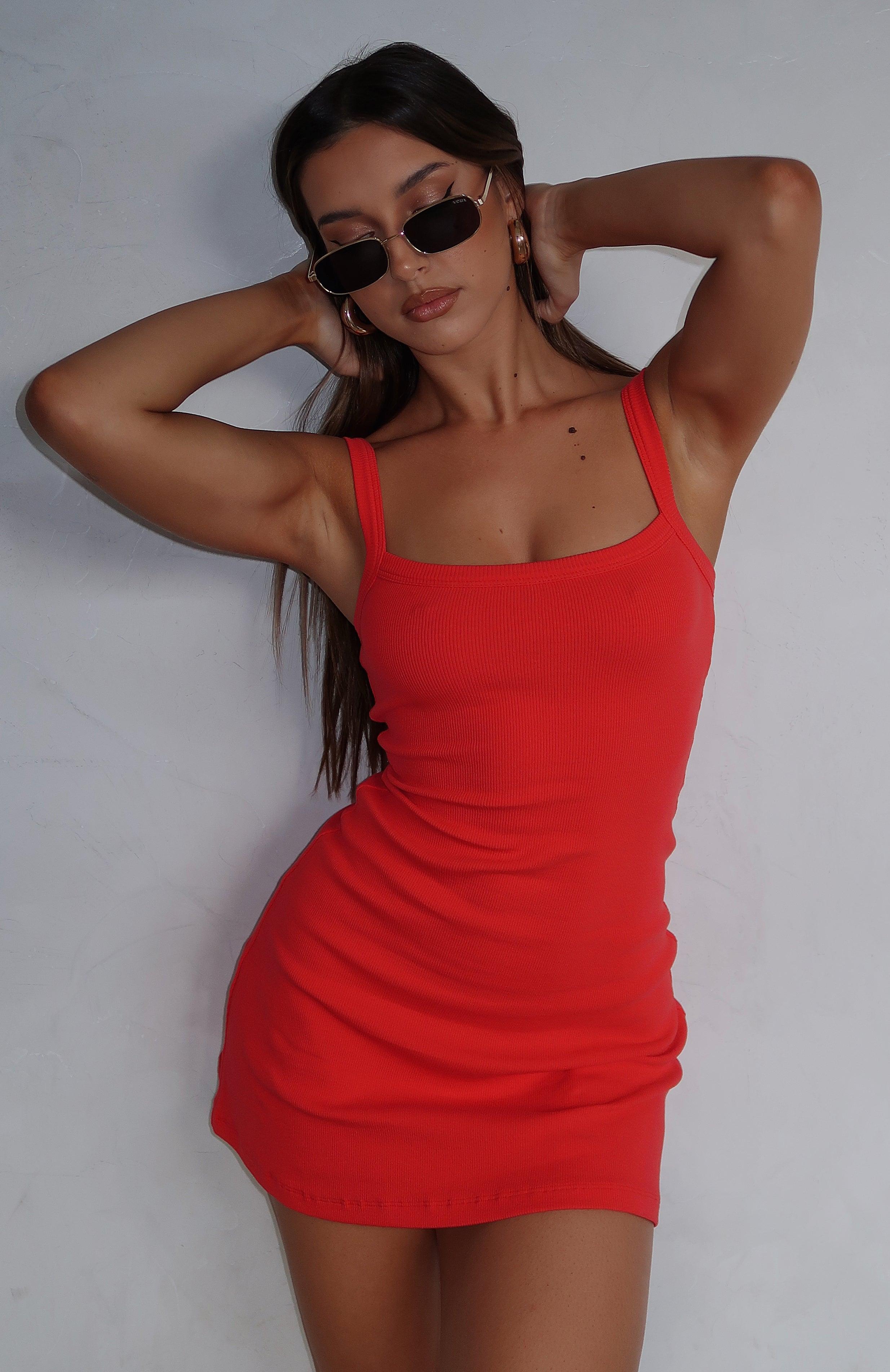 In This Moment Ribbed Mini Dress Red Product Image