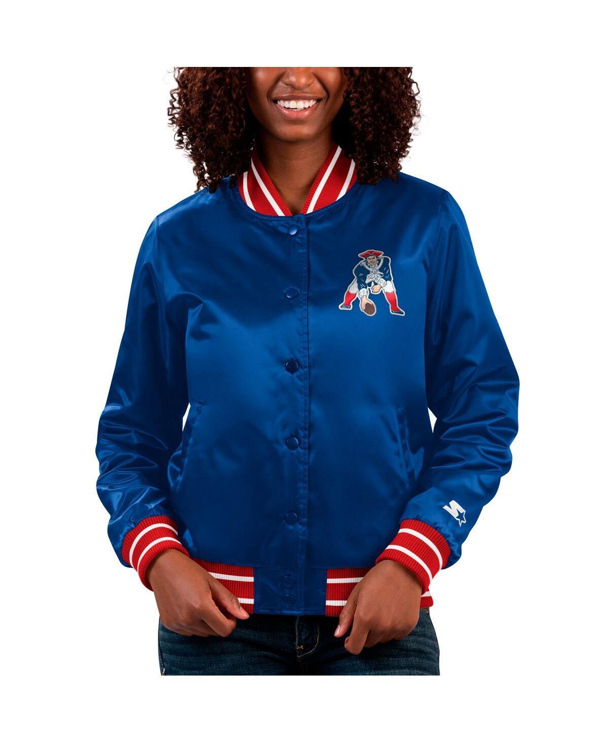 Womens Starter Navy New England Patriots Full Count Satin Full-Snap Varsity Jacket Product Image