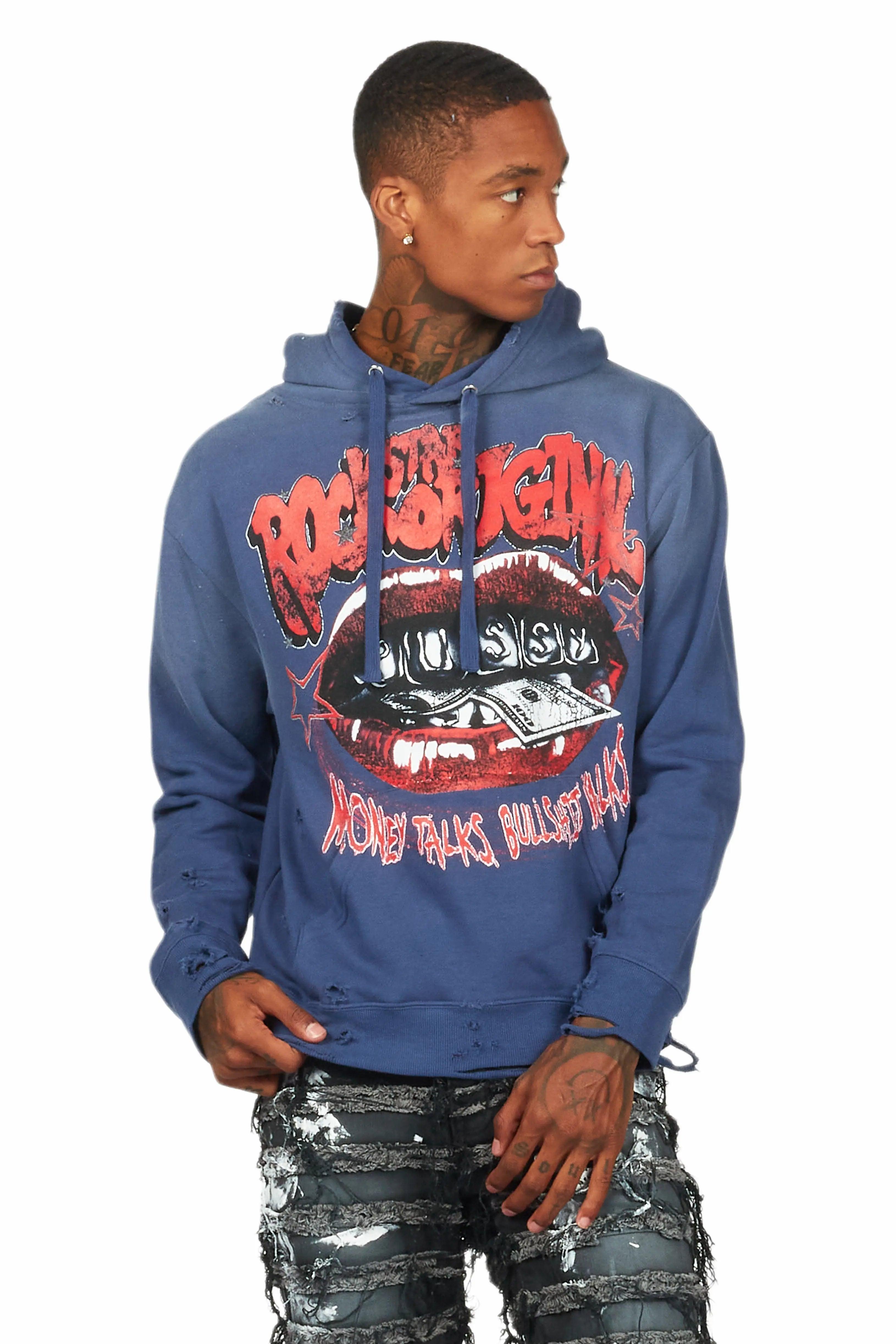 Bloke Navy Graphic Hoodie Male Product Image