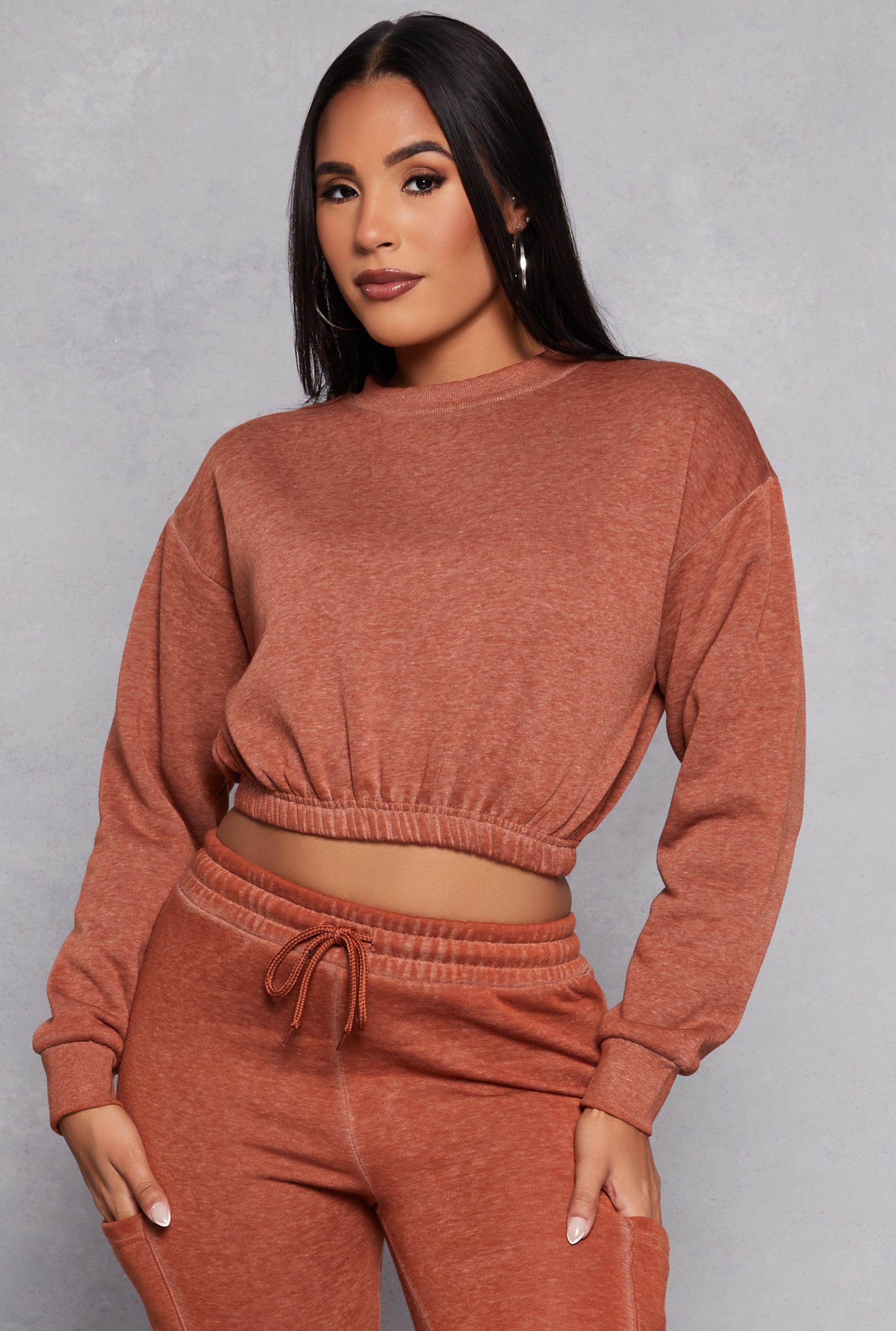 Womens Elastic Waist Cropped Sweatshirt Product Image