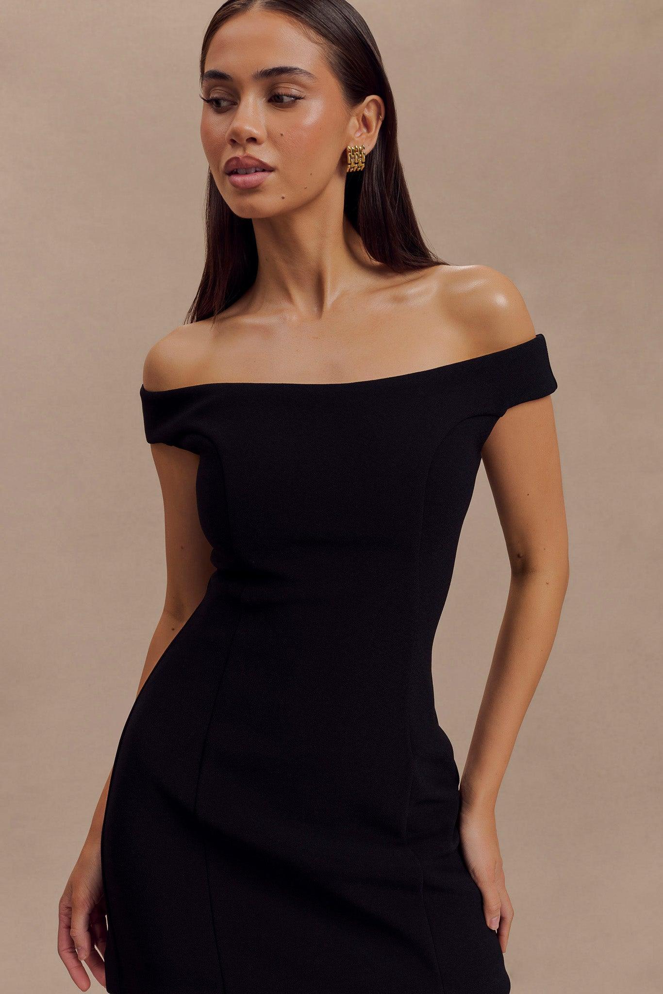 Cassidy Crepe Off Shoulder Mini Dress - Black Product Image