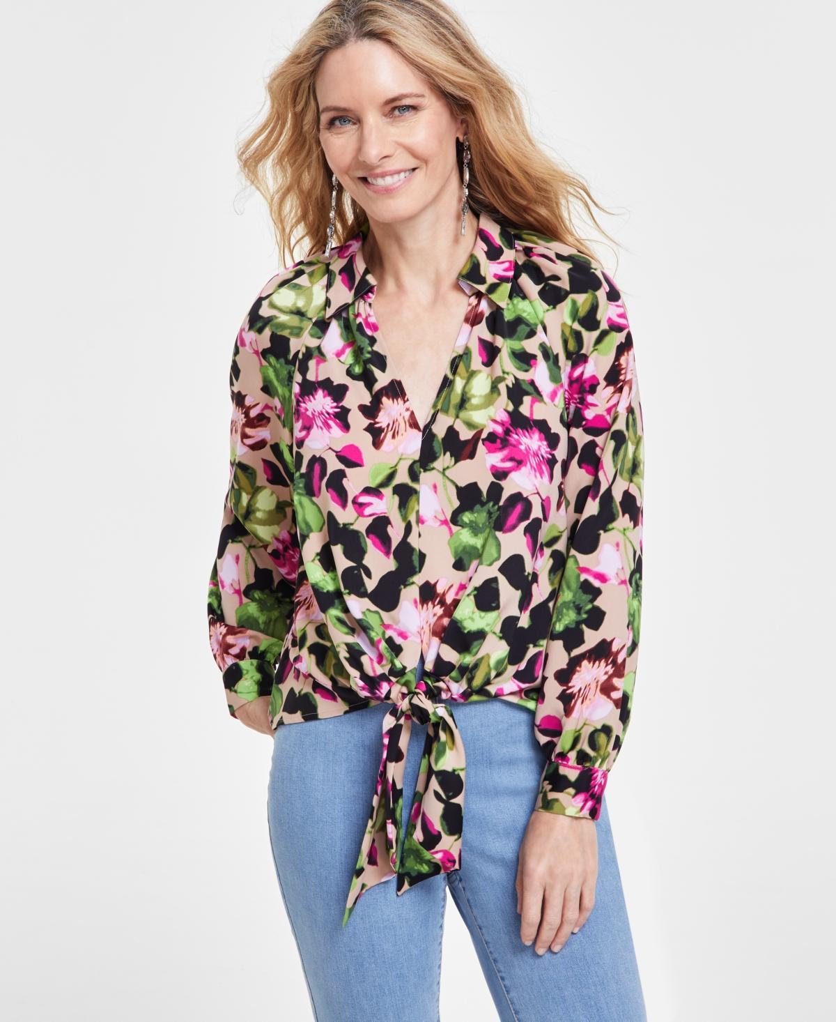 I.n.c. International Concepts Womens Printed Tie-Front Blouse, Created for Macys Product Image