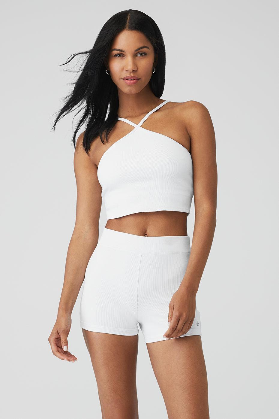 Goddess Ribbed Cross Crop Top - White Product Image